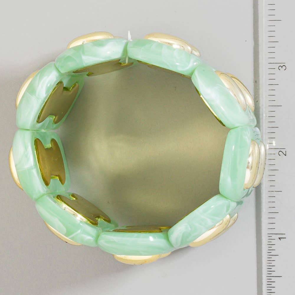Metallic Studded Marble Resin Bars Elastic Bracelet