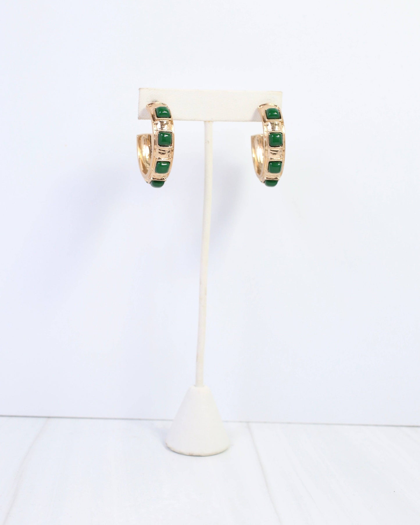 Allie Hammered Gold Earring Green