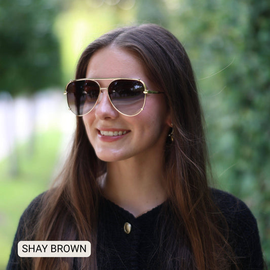 SHAY - Women's Polarized Large Hair Friendly Aviator: Brown