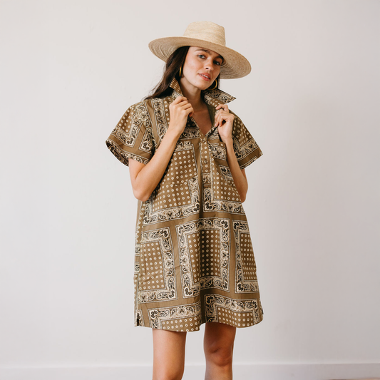 Sunshine Tienda | Olive Bandana Getaway Mini Dress