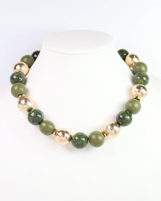 Elaine Beaded Ball Necklace Olive
