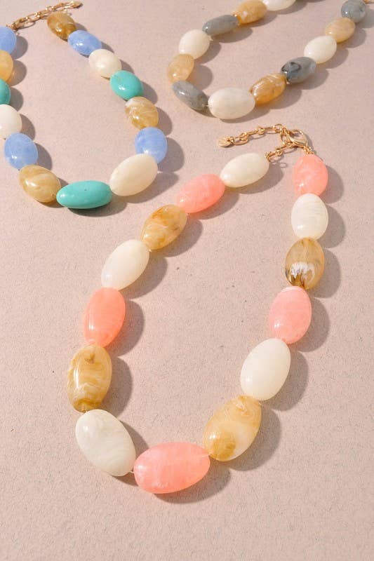 Multi Marble Stone Beaded Necklace