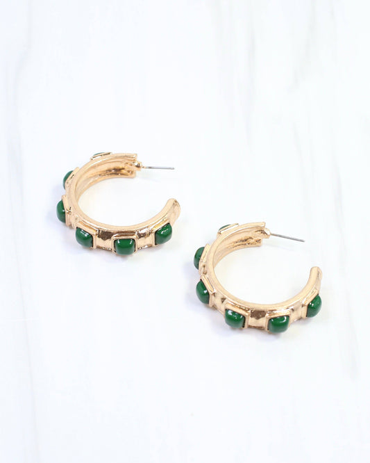 Allie Hammered Gold Earring Green