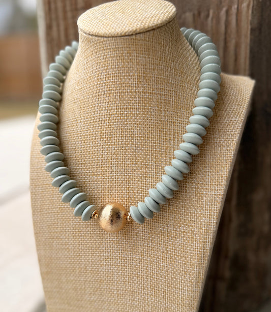 Aqua Wood & Gold Necklace