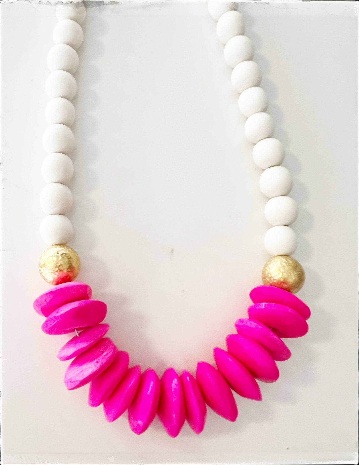 White Wood & Disk African Bone Bead Short Necklace Layering 