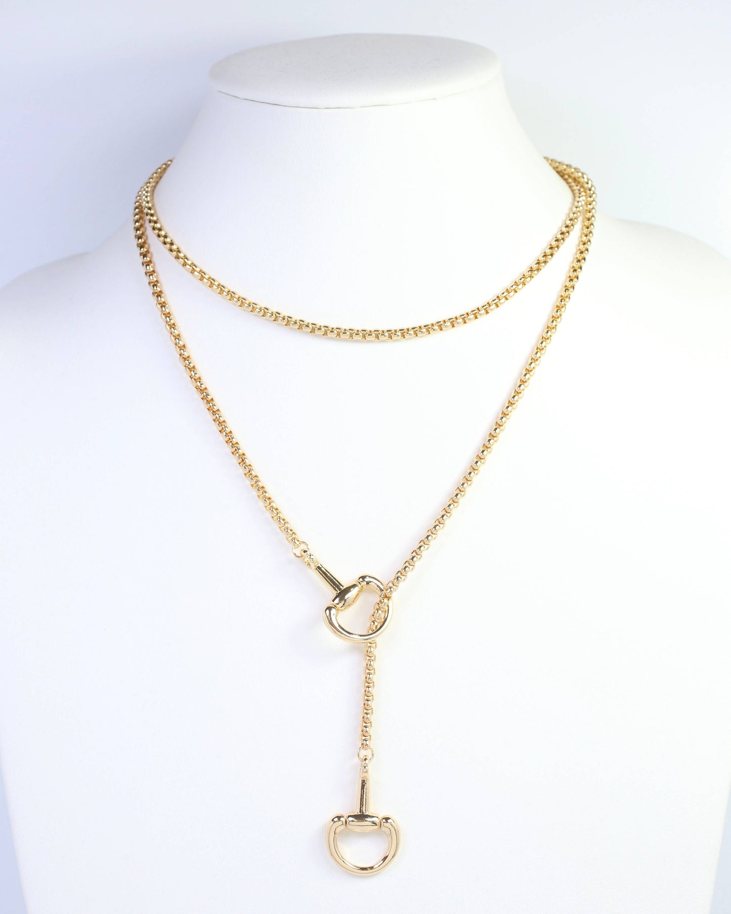 Ellen Horsebit Long Lariat Chain Necklace Gold