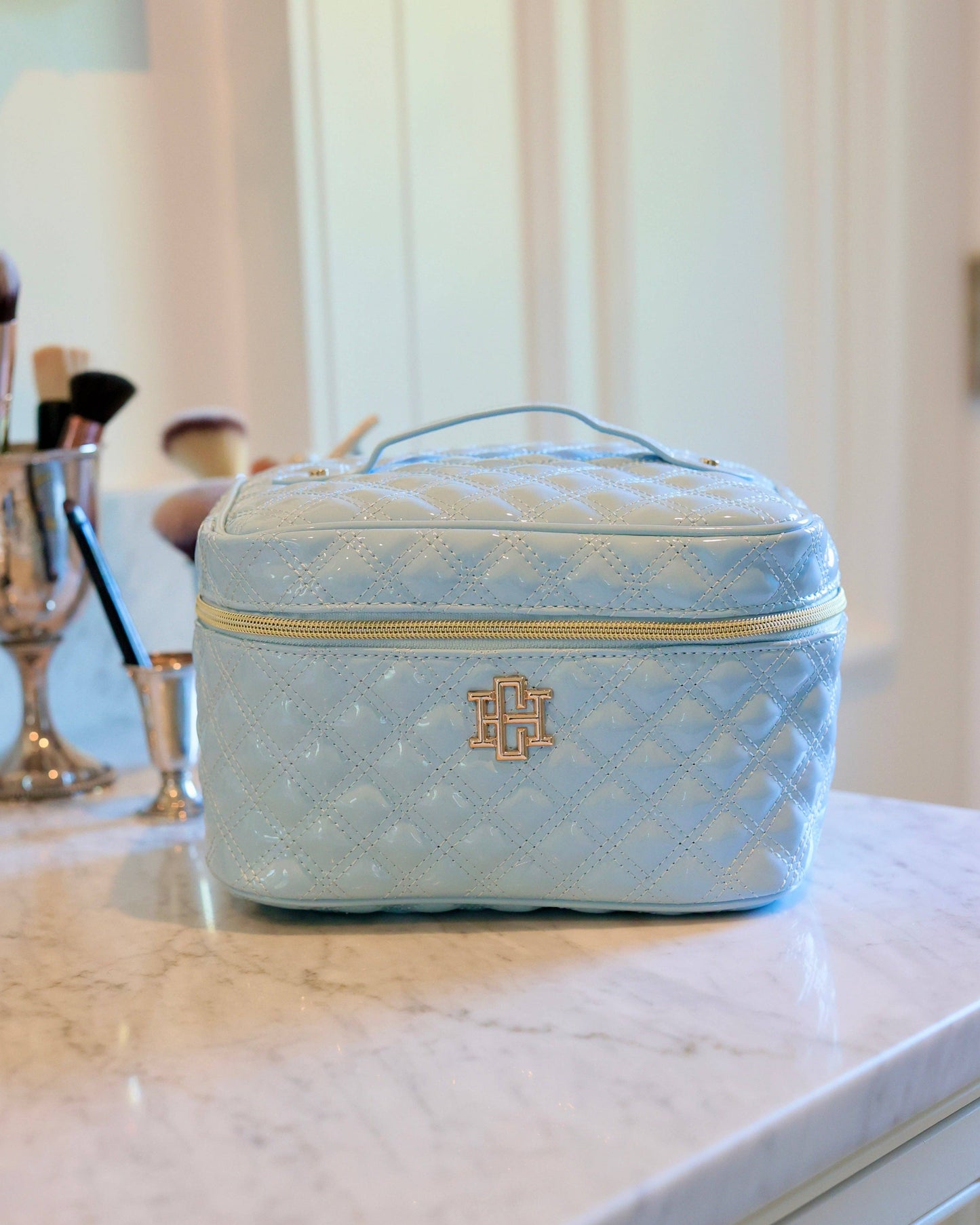Hampton Train Case Light Blue Patent | Caroline Hill