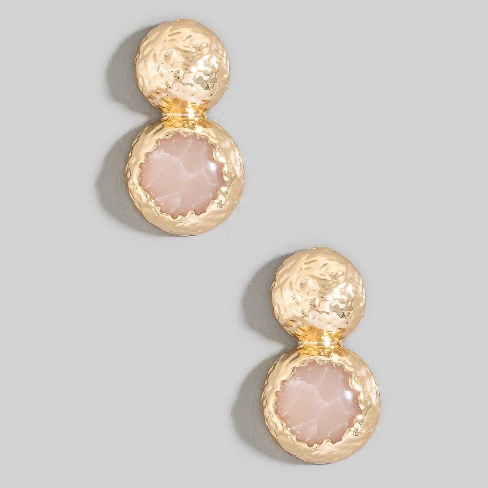 Hammered Dome And Stone Stud Dangle Earrings