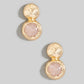 Hammered Dome And Stone Stud Dangle Earrings