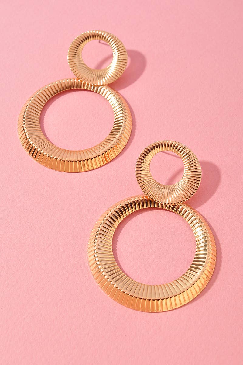 Textured Double Circle Drop Earrings
