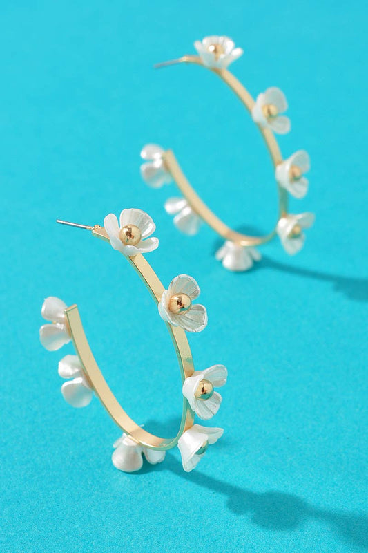 Daisy Flower Charm Hoop Earrings