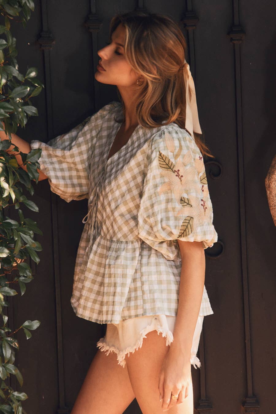 The Ginger Gingham Embroidered Top | Oddi