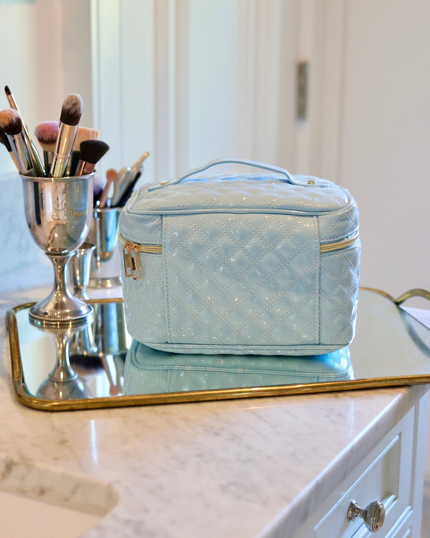 Hampton Train Case Light Blue Patent | Caroline Hill