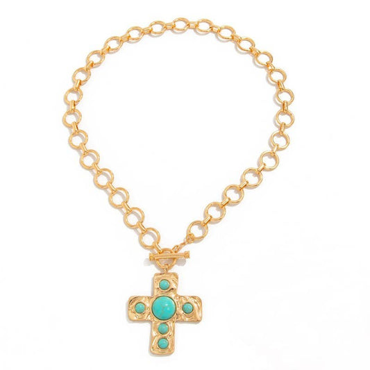 Turquoise Cross Toggle Necklace