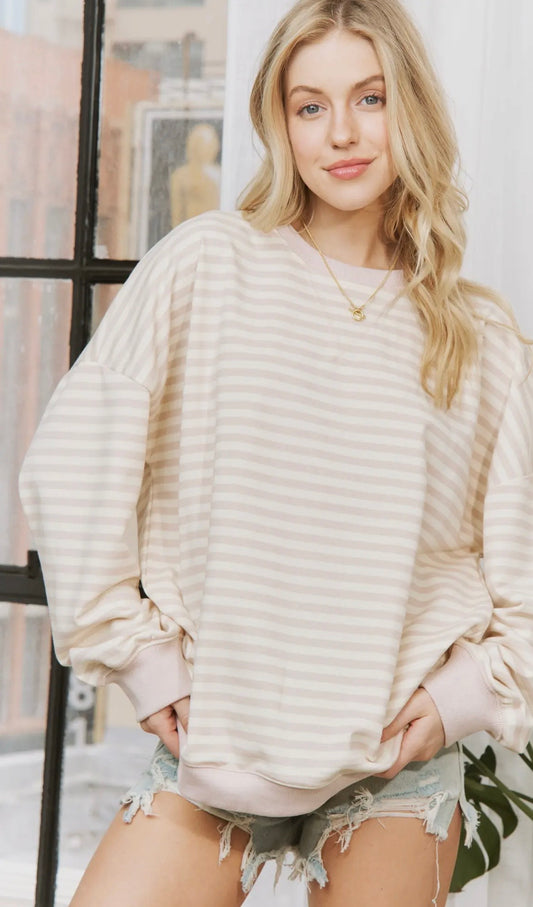 Soft Stripe Pullover Taupe | Sweet Generis