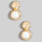 Hammered Dome And Stone Stud Dangle Earrings