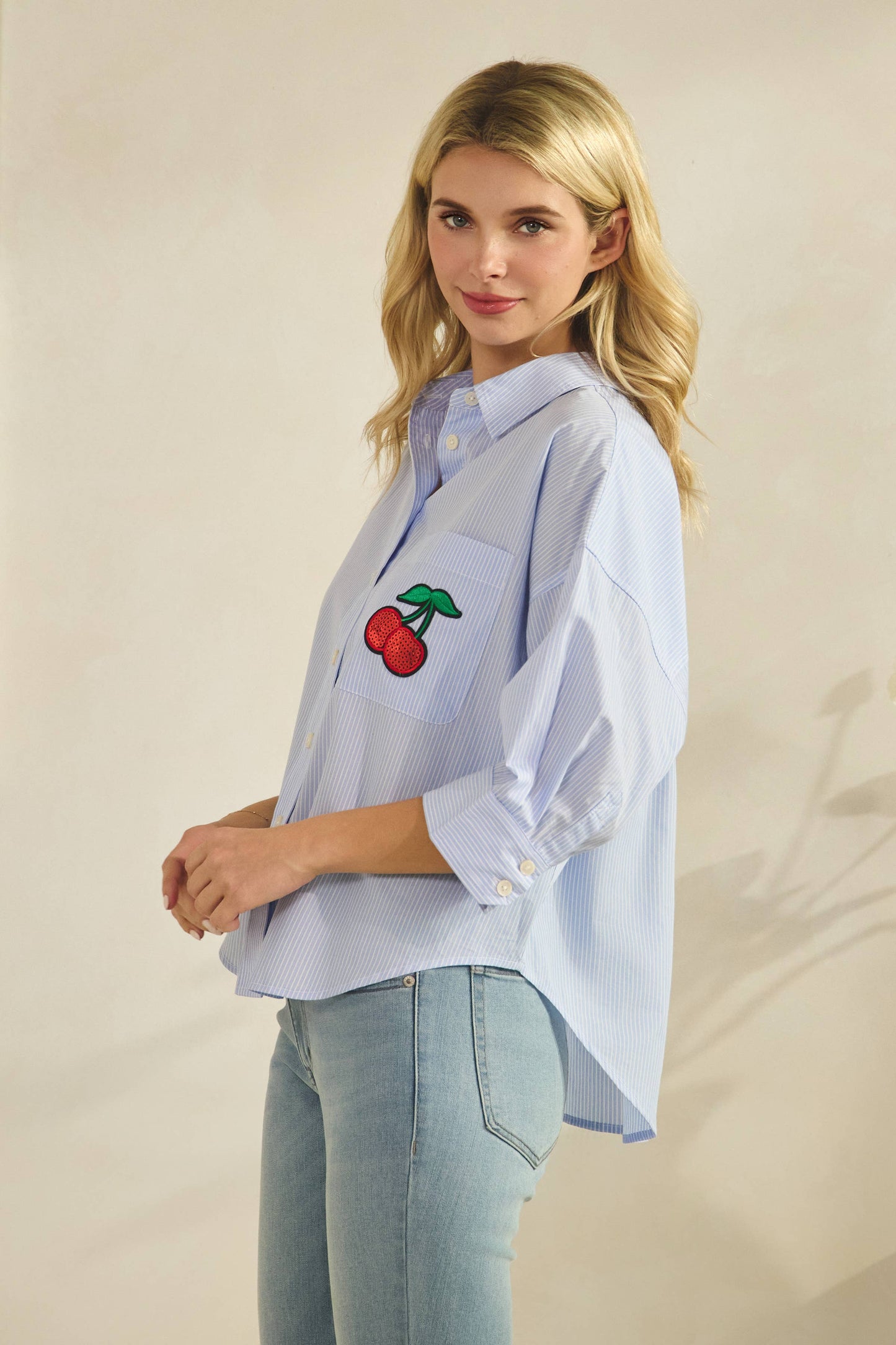 The Cherry Sequin Button Down | Star Drop