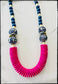 Coconut Wood Bead & Handpainted Chinoiserie Necklace- Blue