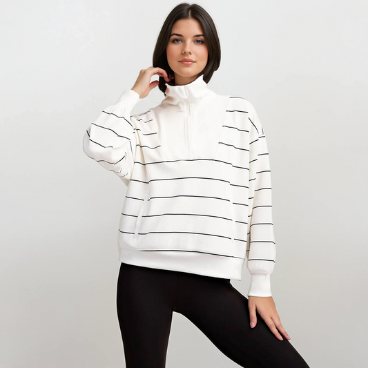 The Luxe Stripe Modal Quarter Zip | Rae Mode