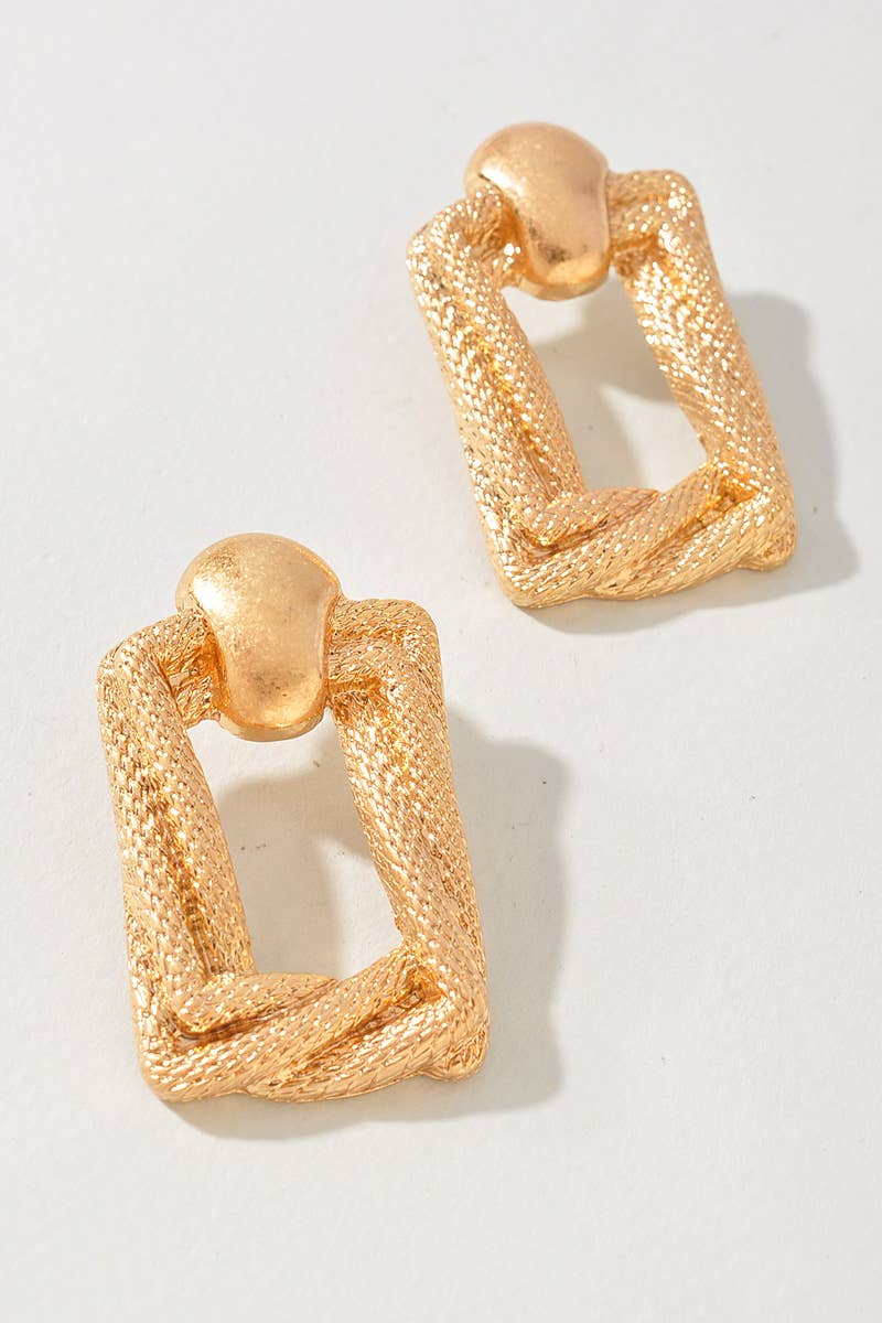 Textured Gold Rectangle Link Drop Earrings