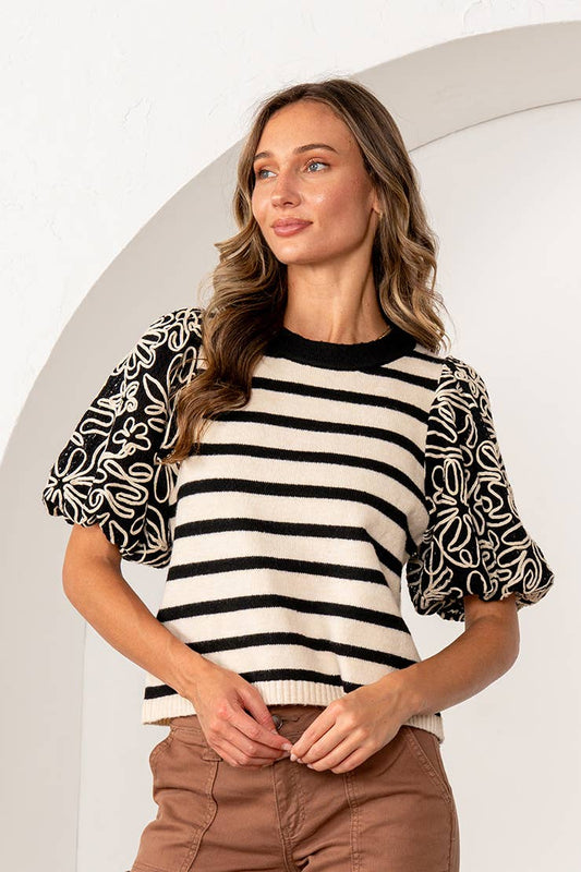 Striped Knit Top Embroidered Top | Sew In Love