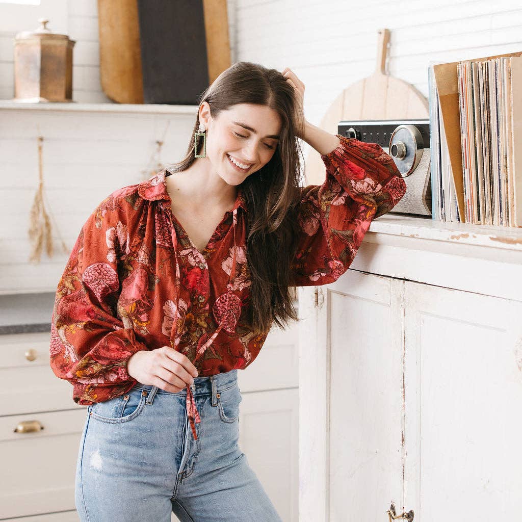 Sunshine Tienda| Pomegranate Floral Willa Top
