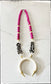 Wood & Bone Bead Necklace w/ White Bone Crescent Pendant