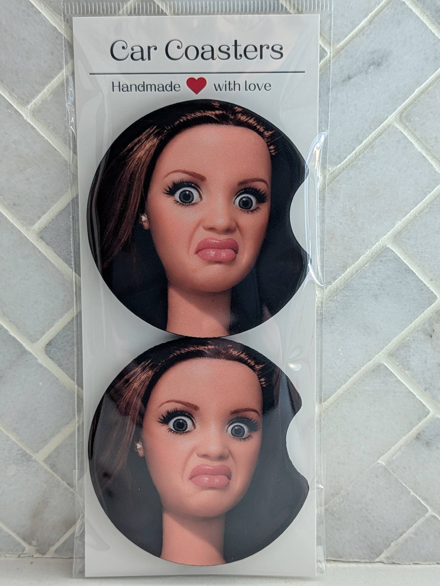 Funny Doll Face Car Coasters