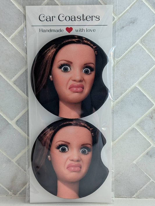 Funny Doll Face Car Coasters