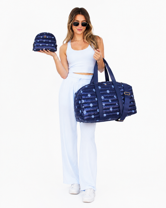 Cassie Weekender Duffel Bag | Sapphire Polkadot