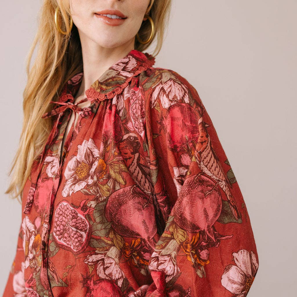 Sunshine Tienda| Pomegranate Floral Willa Top