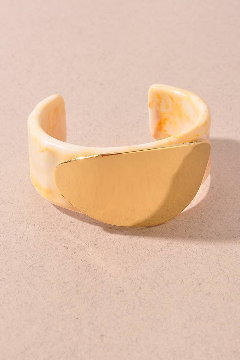Marbled Resin Gold Accent Open Cuff Bracelet