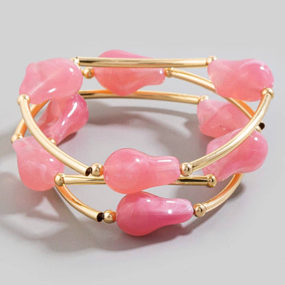 Marble Resin Irregular Beads And Metallic Tubes Bracelet Set
