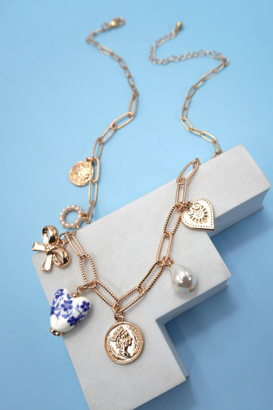 Blue & White Charm Necklace