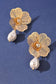 FLOWER PEARL BEAD LINK DANGLE EARRINGS