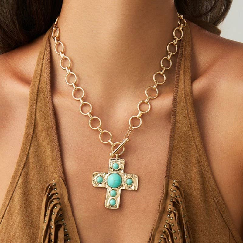 Turquoise Cross Toggle Necklace