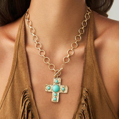 Turquoise Cross Toggle Necklace