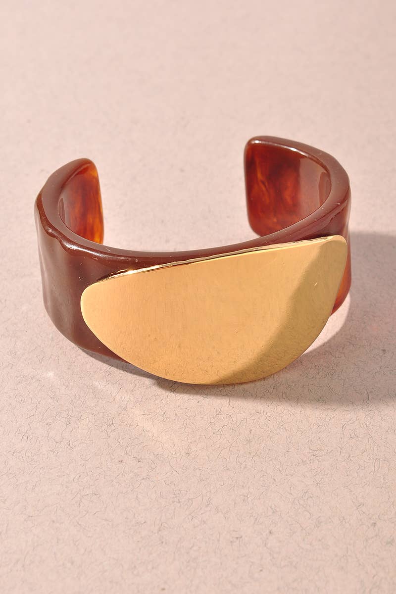 Marbled Resin Gold Accent Open Cuff Bracelet