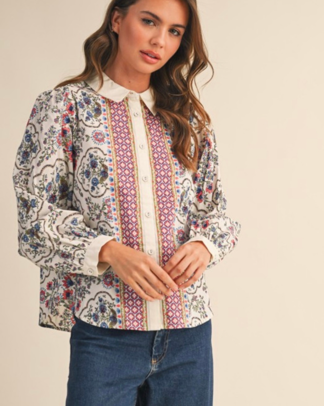 Pre Order: Floral and Ribbon Button Down