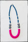 Coconut Wood Bead & Handpainted Chinoiserie Necklace- Blue