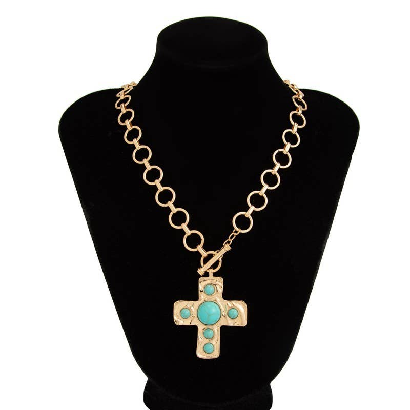 Turquoise Cross Toggle Necklace