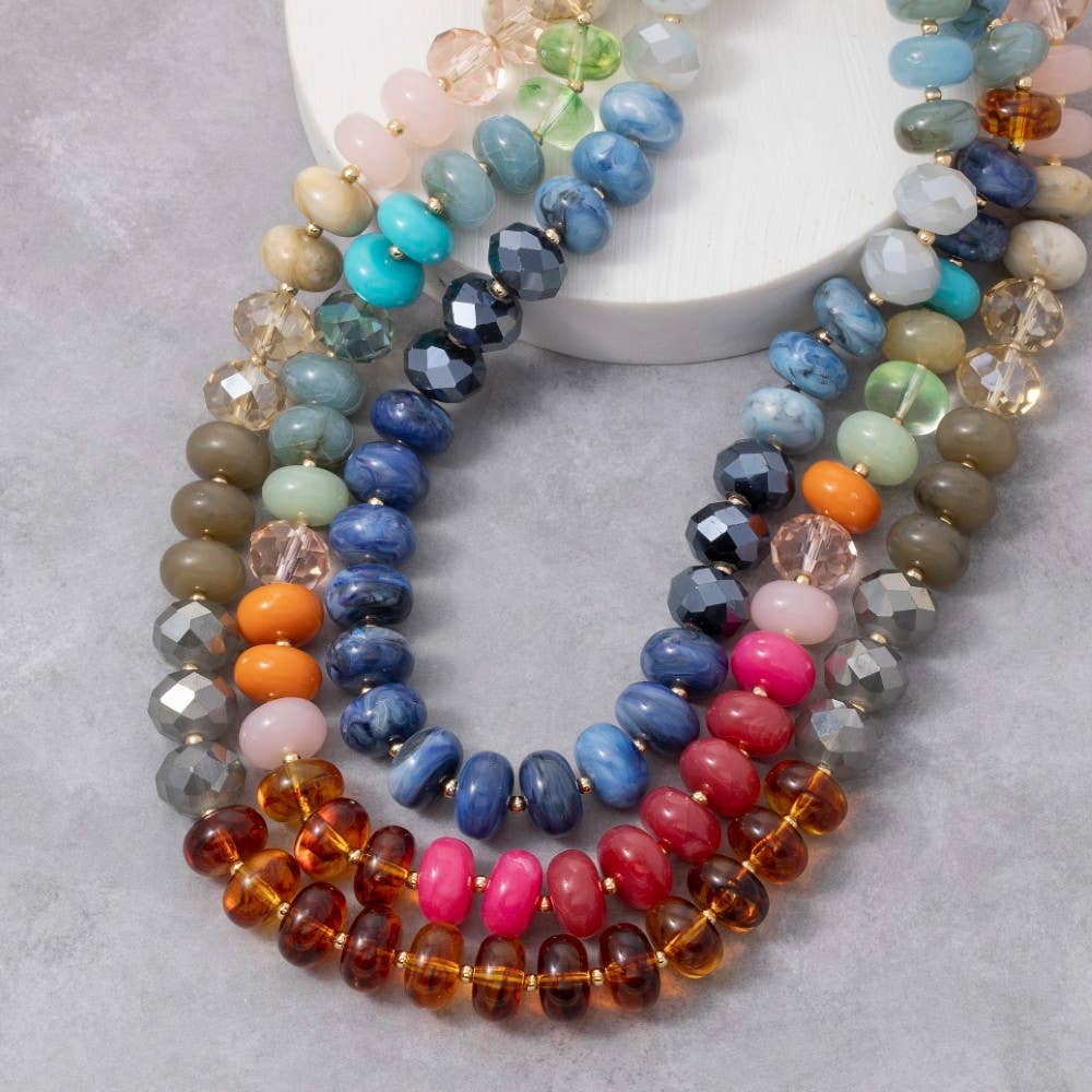 Mixed Faceted And Marble Resin Disc Beads Necklace
