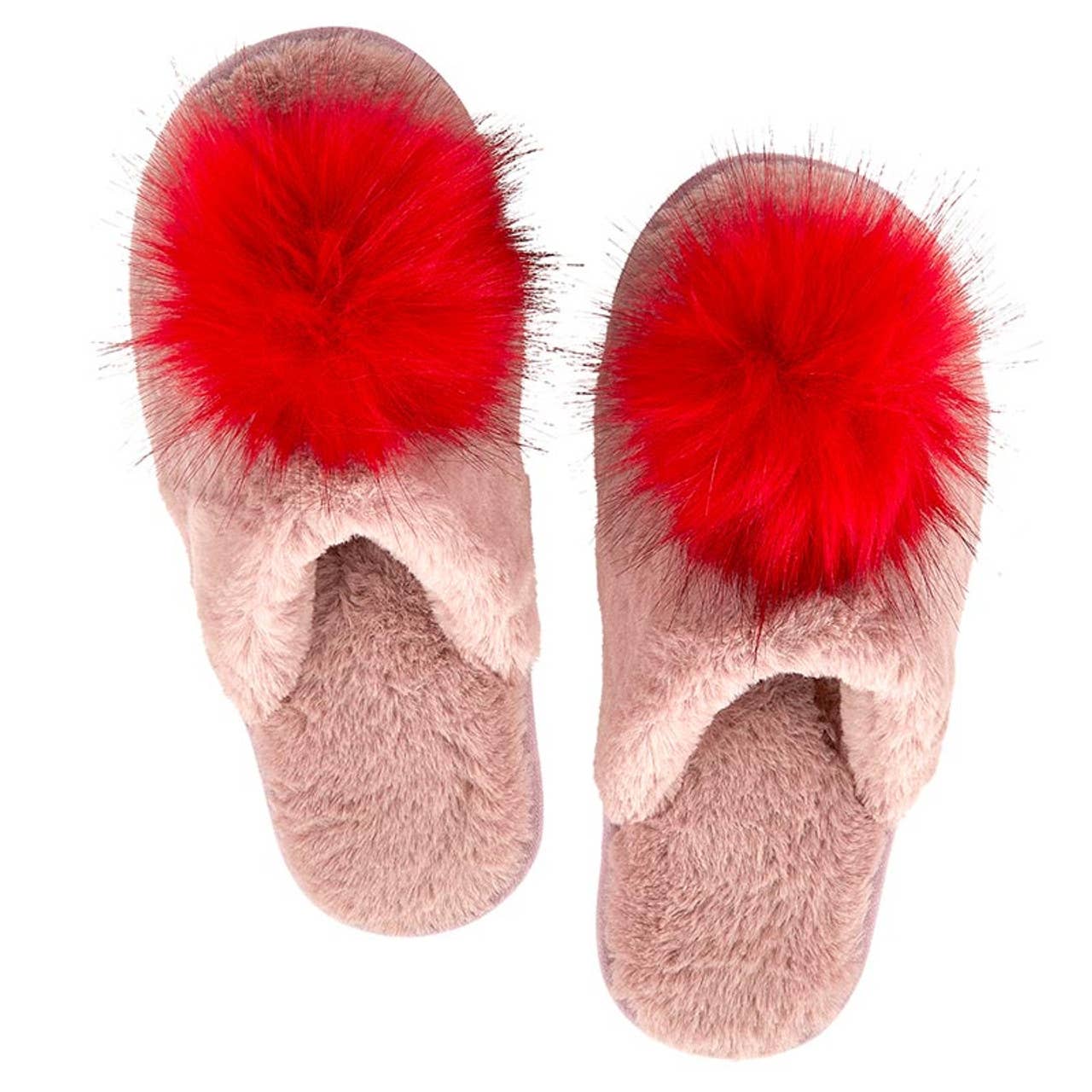 The Madison Slipper - Blush with Red Pom Pom