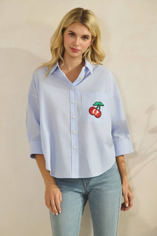 The Cherry Sequin Button Down | Star Drop