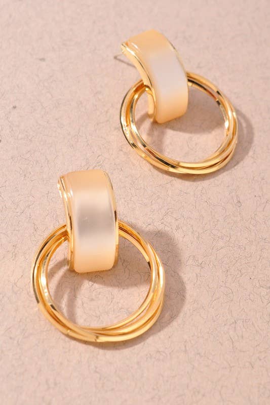Gold Double Hoop Cream Bar Earrings