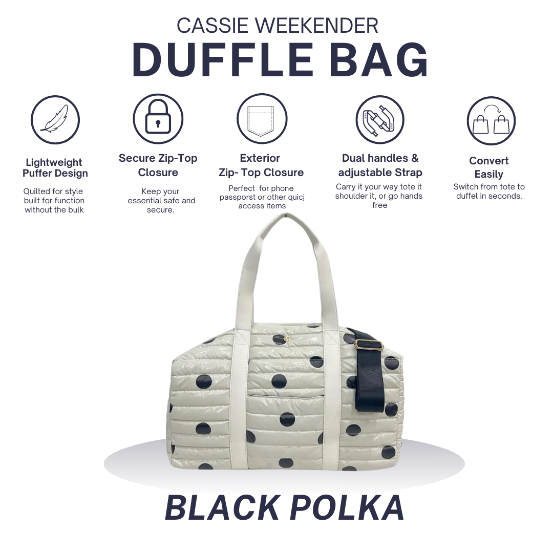 Cassie Weekender Duffel Bag | Black Polkadot