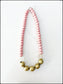 Brass Round Bead Midi Necklace Wood & Recycled Glass Pink