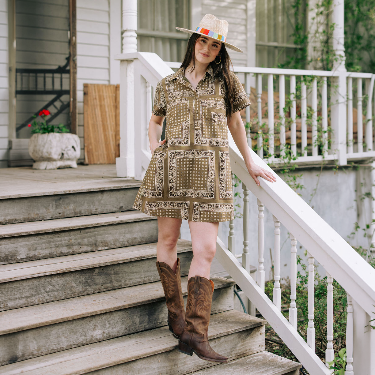 Sunshine Tienda | Olive Bandana Getaway Mini Dress