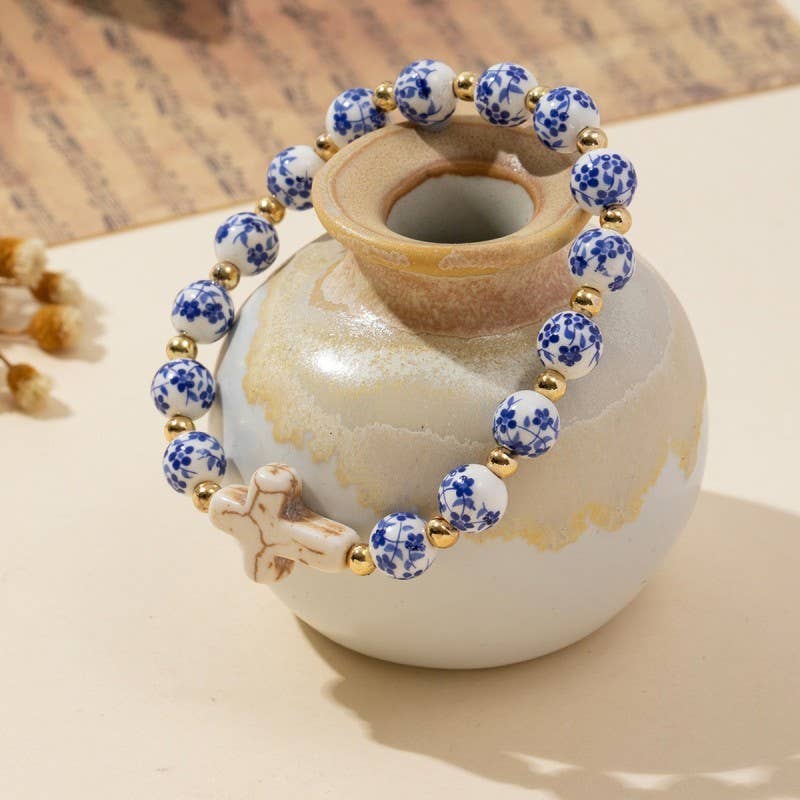 Chinoiserie Cross Stretch Bracelet