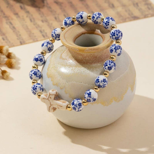 Chinoiserie Cross Stretch Bracelet